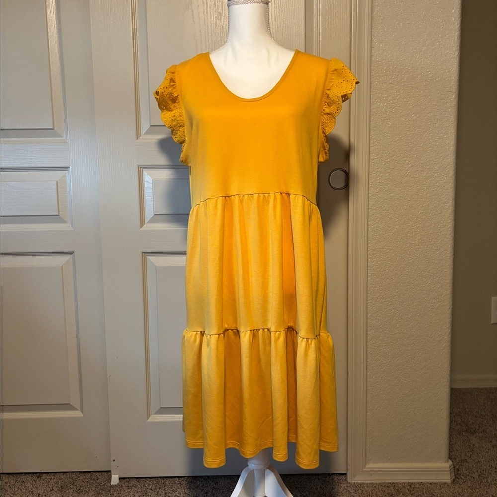 Como Vintage Mustard Midi Dress with Ruffle Sleeves